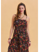 Thin Strap Waist Tie Black Floral Dress 4549